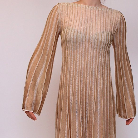 M MISSONI SHEER GOLD METALLIC PLEATED DISCO DRESS - Picture 2 of 10